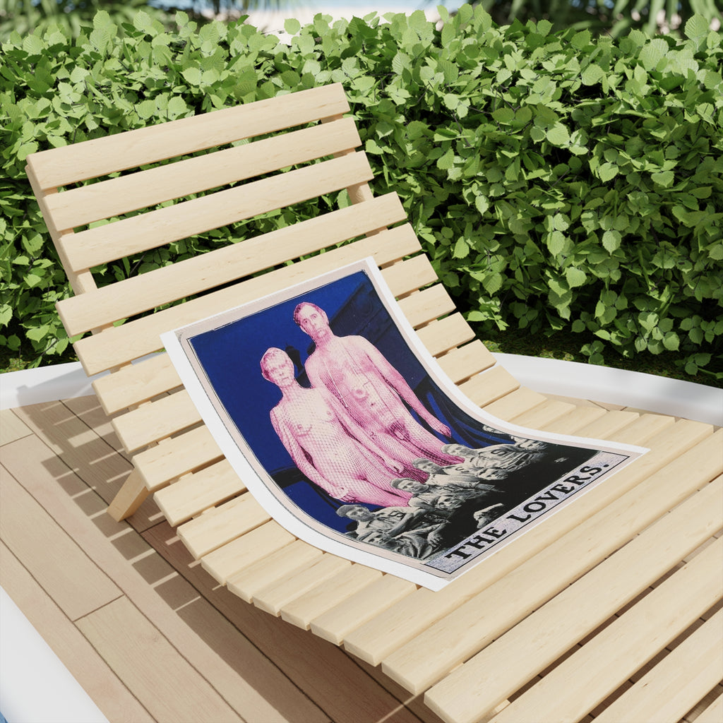 The Lovers Tarot Beach Towel — Vintage Collage Pink Nude Couple Design