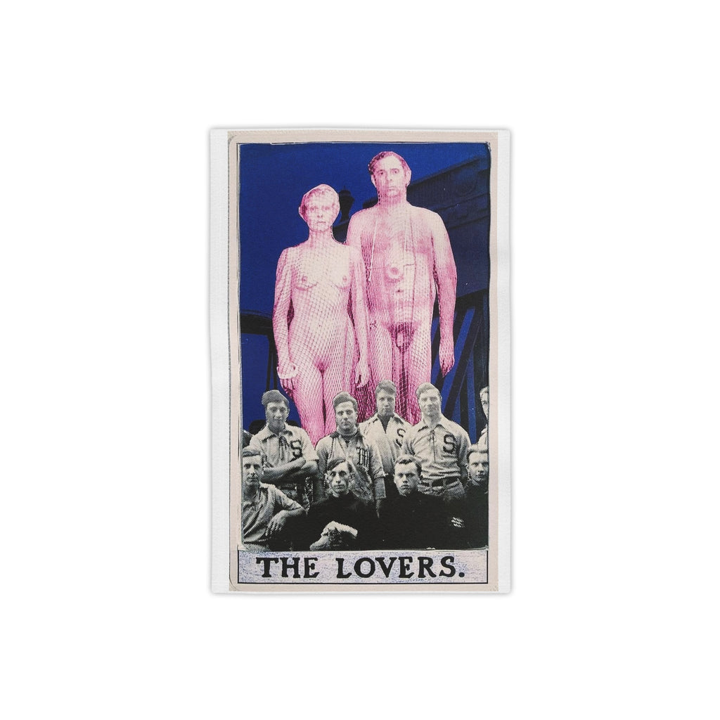 The Lovers Tarot Beach Towel — Vintage Collage Pink Nude Couple Design