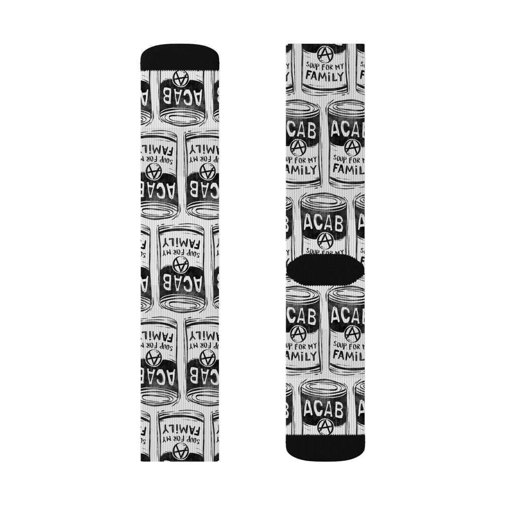 ACAB soup for my family block print — Black & White Statement Crew Socks