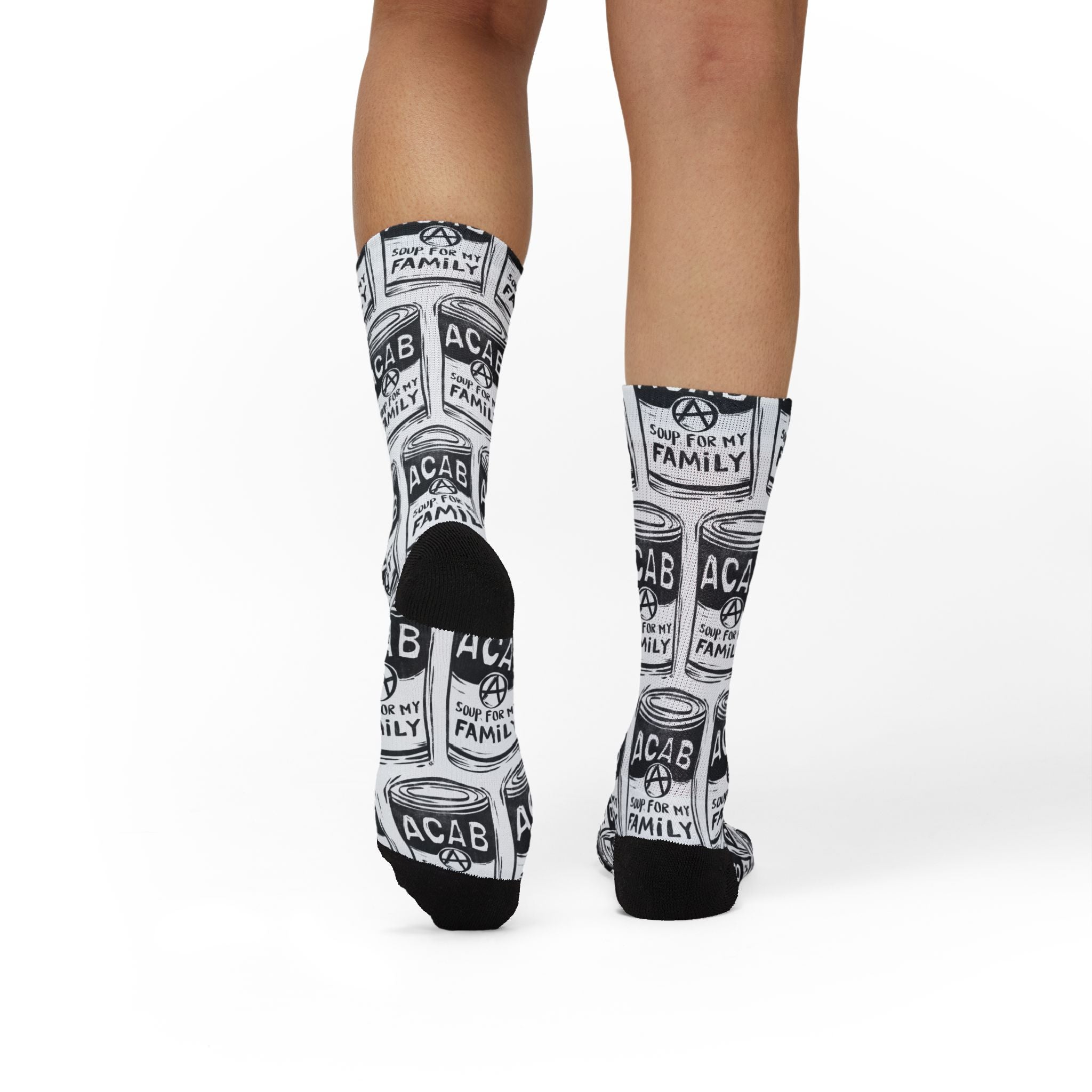 ACAB soup for my family block print — Black & White Statement Crew Socks